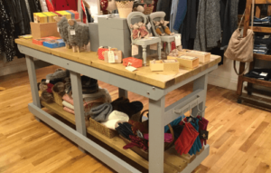 heavy duty wooden workbenches used for retail display